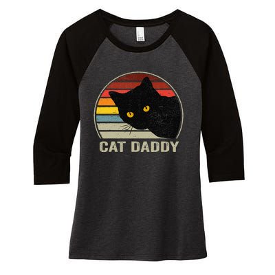 Cat Daddy Vintage Eighties Style Cat Retro Distressed Women's Tri-Blend 3/4-Sleeve Raglan Shirt