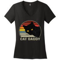 Cat Daddy Vintage Eighties Style Cat Retro Distressed Women's V-Neck T-Shirt