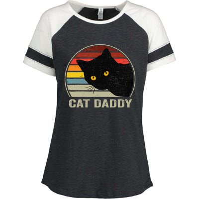 Cat Daddy Vintage Eighties Style Cat Retro Distressed Enza Ladies Jersey Colorblock Tee