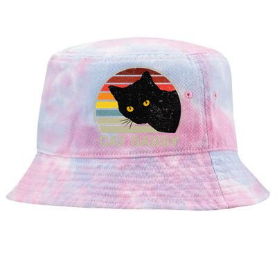 Cat Daddy Vintage Eighties Style Cat Retro Distressed Tie-Dyed Bucket Hat