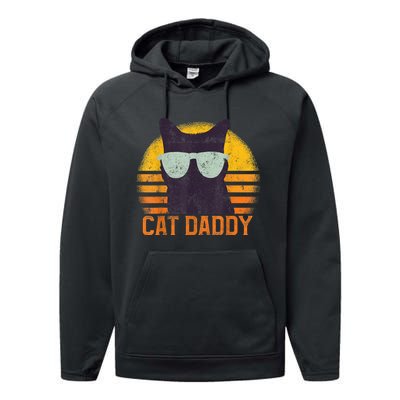 Cat Daddy Vintage Eighties Style Cat Retro Distressed Performance Fleece Hoodie