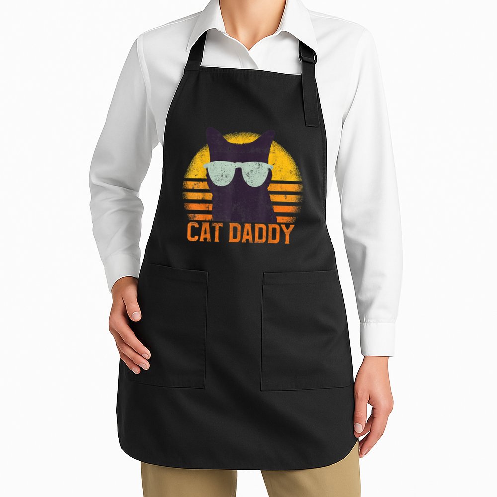 Cat Daddy Vintage Eighties Style Cat Retro Distressed Apron