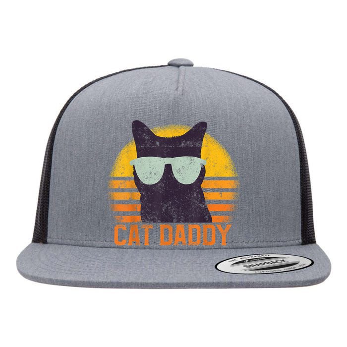 Cat Daddy Vintage Eighties Style Cat Retro Distressed Flat Bill Trucker Hat