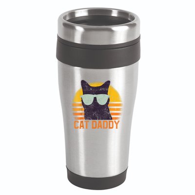Cat Daddy Vintage Eighties Style Cat Retro Distressed 16oz Travel Tumbler