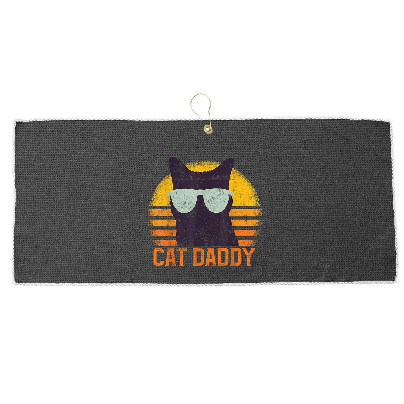 Cat Daddy Vintage Eighties Style Cat Retro Distressed Large Microfiber Waffle Golf Towel