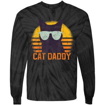 Cat Daddy Vintage Eighties Style Cat Retro Distressed Tie-Dye Long Sleeve Shirt