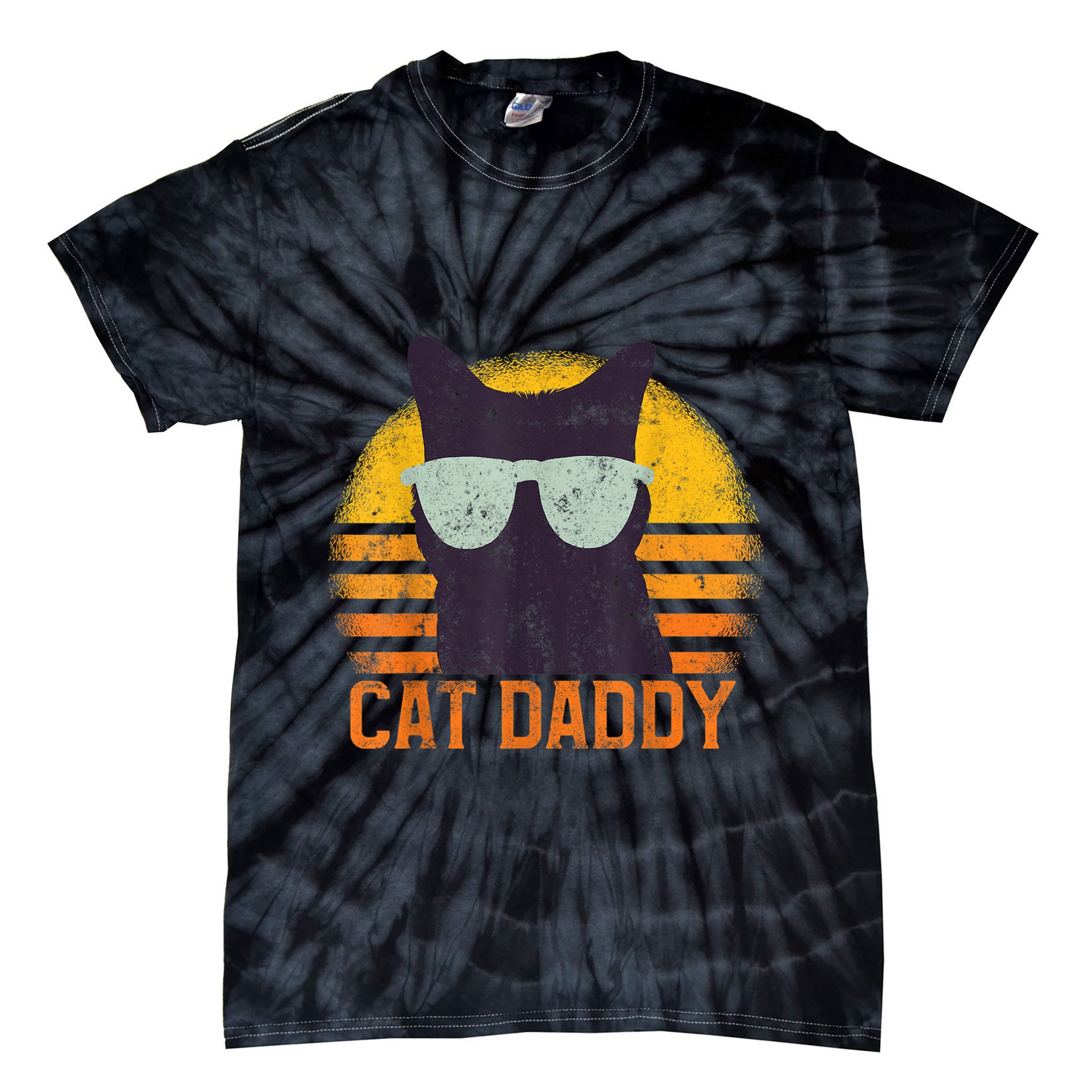 Cat Daddy Vintage Eighties Style Cat Retro Distressed Tie-Dye T-Shirt