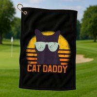 Cat Daddy Vintage Eighties Style Cat Retro Distressed Golf Towel