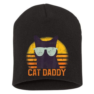 Cat Daddy Vintage Eighties Style Cat Retro Distressed Short Acrylic Beanie