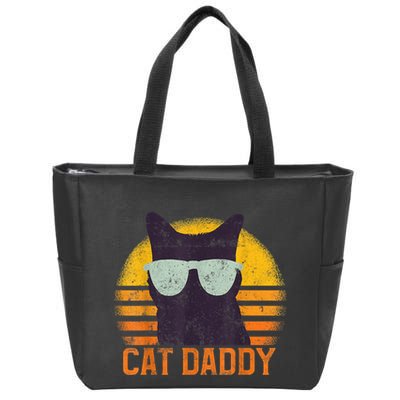 Cat Daddy Vintage Eighties Style Cat Retro Distressed Zip Tote Bag