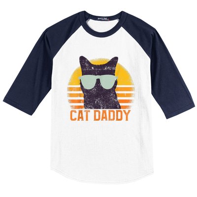 Cat Daddy Vintage Eighties Style Cat Retro Distressed Baseball Sleeve Shirt