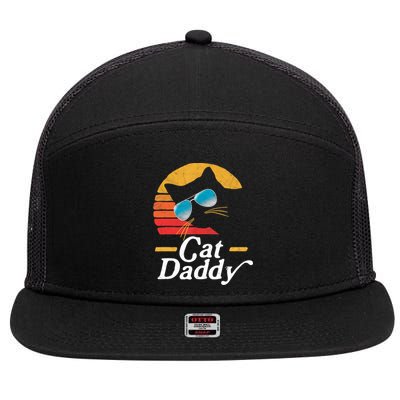 Cat Daddy Vintage 80s Style Cat Retro Sunglasses Distressed TShirt 7 Panel Mesh Trucker Snapback Hat