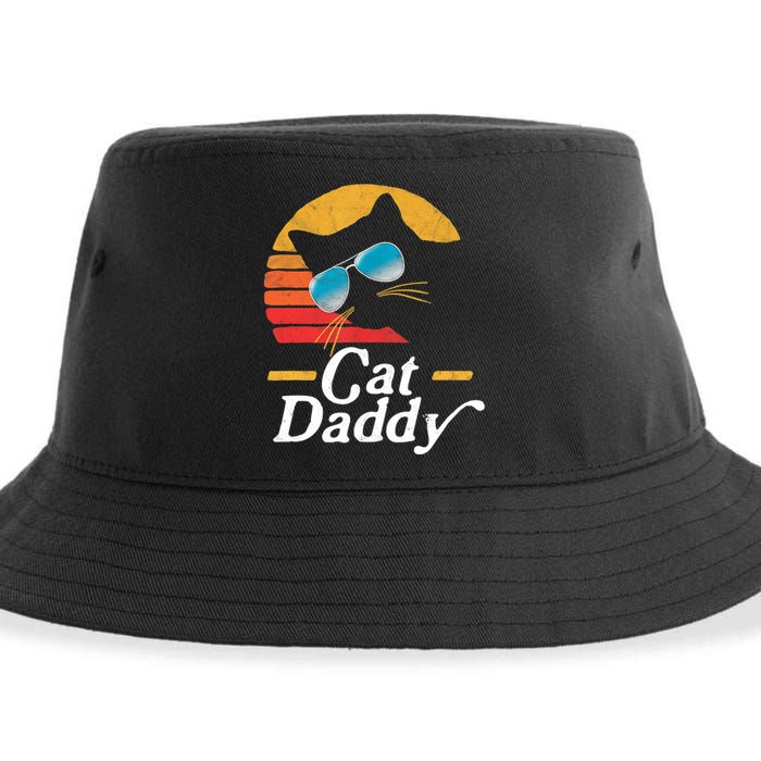 Cat Daddy Vintage 80s Style Cat Retro Sunglasses Distressed TShirt Sustainable Bucket Hat