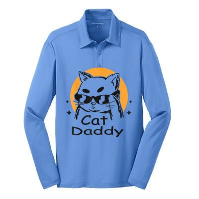 Cat Daddy Vintage Eighties Style Cat Retro Distressed Silk Touch Performance Long Sleeve Polo