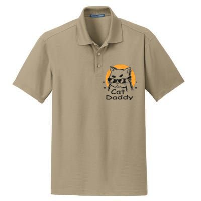 Cat Daddy Vintage Eighties Style Cat Retro Distressed Dry Zone Grid Polo