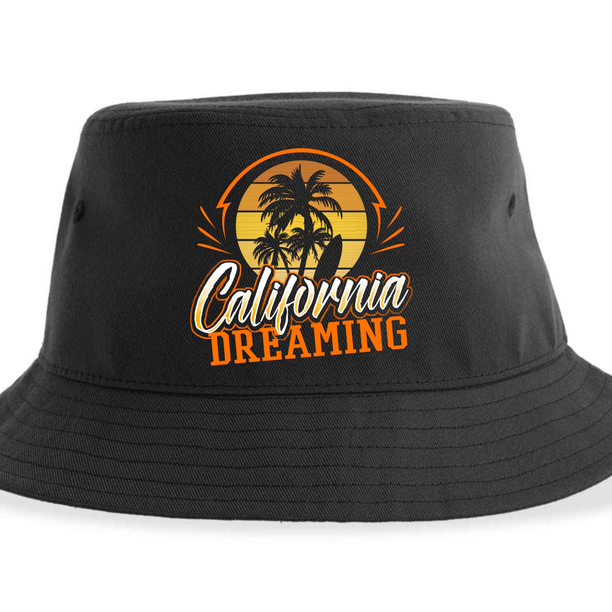 California Dreaming Vintage Retro 70's Skyline Surf Gift Funny Gift Sustainable Bucket Hat