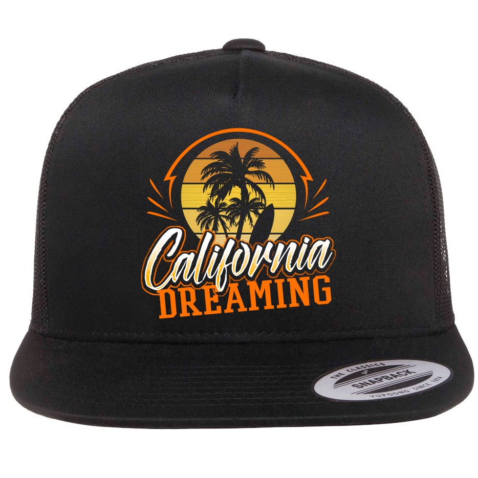 California Dreaming Vintage Retro 70's Skyline Surf Gift Funny Gift Flat Bill Trucker Hat