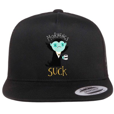 Cute Dracula Vampire Morning Suck Coffee Halloween Costume Flatbill Hat