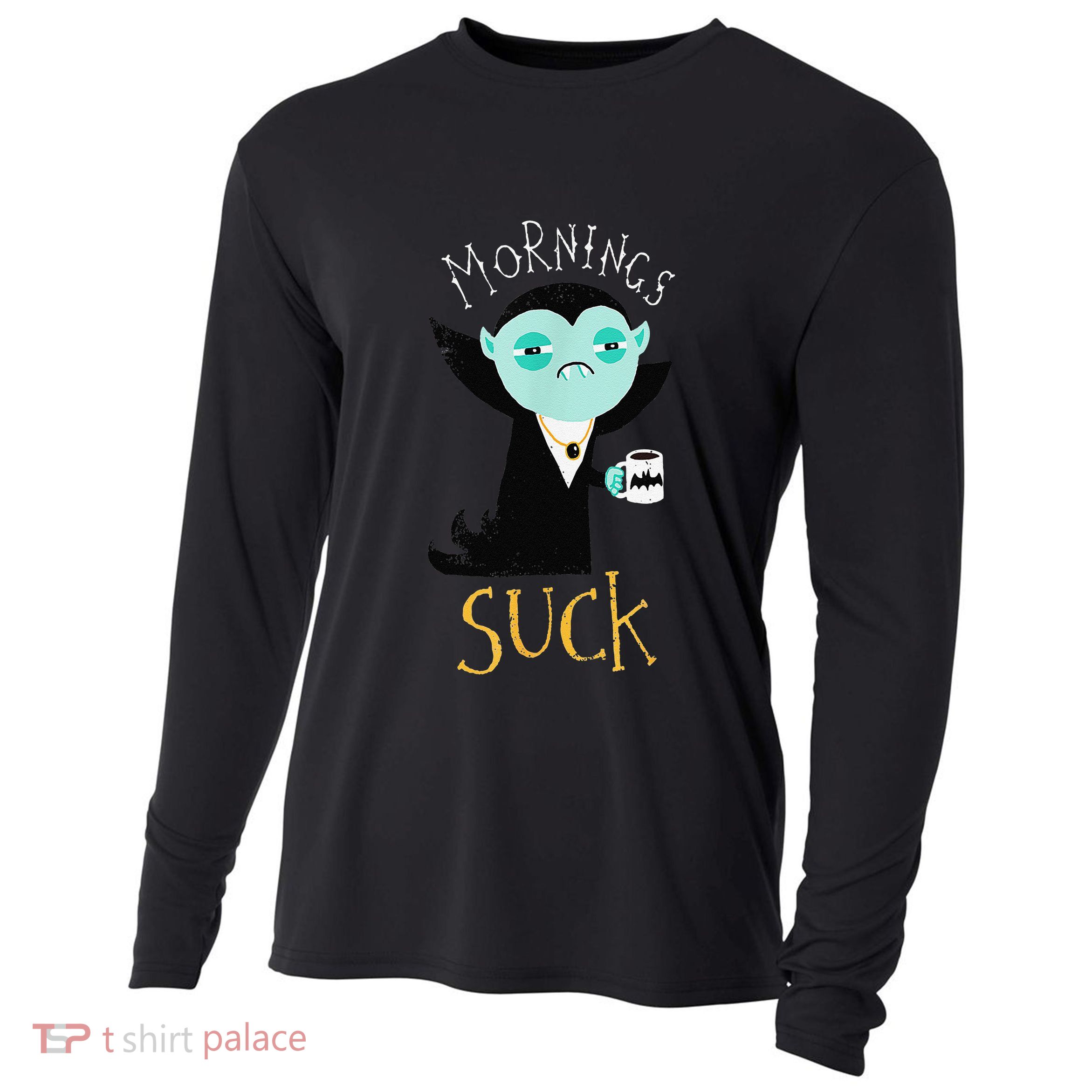 Cute Dracula Vampire Morning Suck Coffee Halloween Costume Cooling Performance Long Sleeve Crew