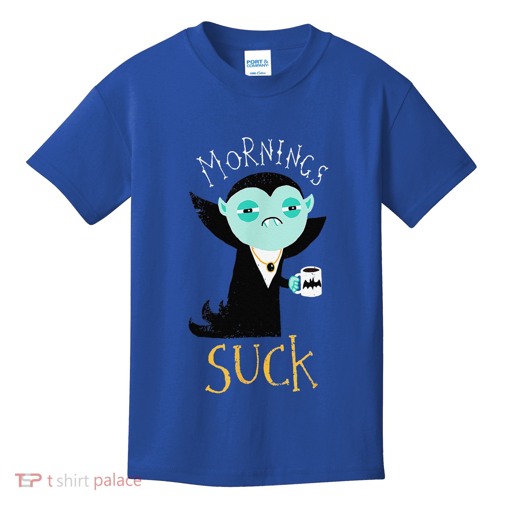 Cute Dracula Vampire Morning Suck Coffee Halloween Costume Kids T-Shirt