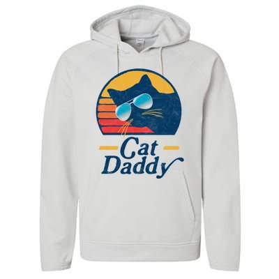 Cat Daddy Vintage 80s Style Cat Retro Sunglasses Distressed Performance Fleece Hoodie