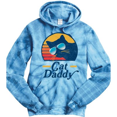 Cat Daddy Vintage 80s Style Cat Retro Sunglasses Distressed Tie Dye Hoodie