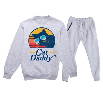 Cat Daddy Vintage 80s Style Cat Retro Sunglasses Distressed Premium Crewneck Sweatsuit Set