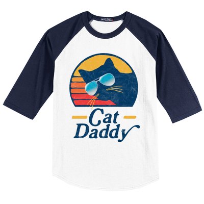 Cat Daddy Vintage 80s Style Cat Retro Sunglasses Distressed Baseball Sleeve Shirt