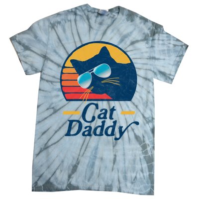 Cat Daddy Vintage 80s Style Cat Retro Sunglasses Distressed Tie-Dye T-Shirt