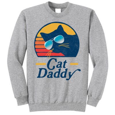 Cat Daddy Vintage 80s Style Cat Retro Sunglasses Distressed Tall Sweatshirt