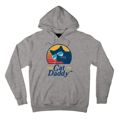 Cat Daddy Vintage 80s Style Cat Retro Sunglasses Distressed Tall Hoodie