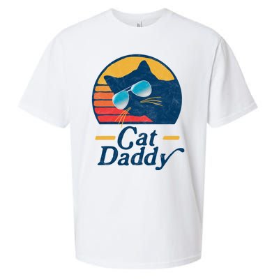 Cat Daddy Vintage 80s Style Cat Retro Sunglasses Distressed Sueded Cloud Jersey T-Shirt