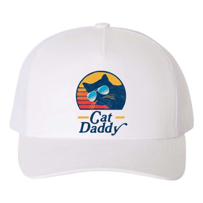 Cat Daddy Vintage 80s Style Cat Retro Sunglasses Distressed Yupoong Adult 5-Panel Trucker Hat