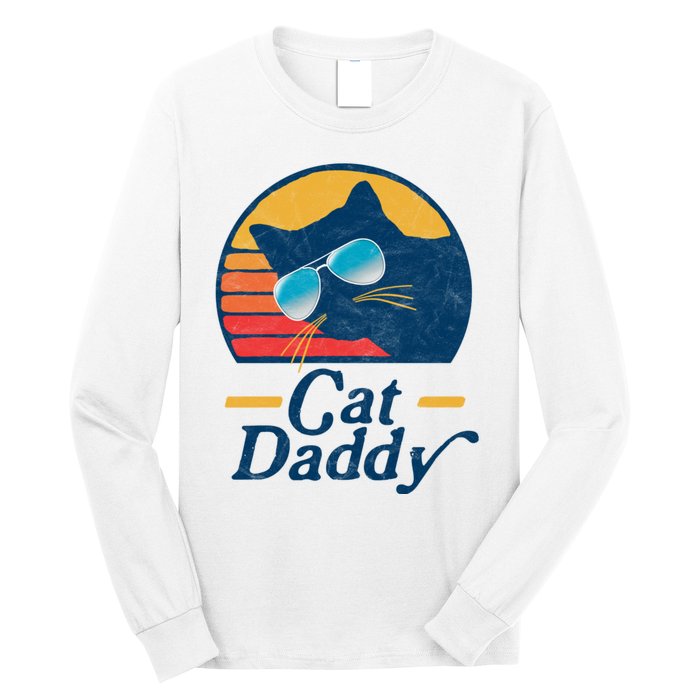 Cat Daddy Vintage 80s Style Cat Retro Sunglasses Distressed Long Sleeve Shirt