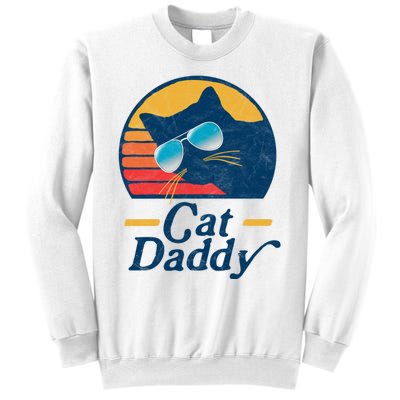 Cat Daddy Vintage 80s Style Cat Retro Sunglasses Distressed Sweatshirt