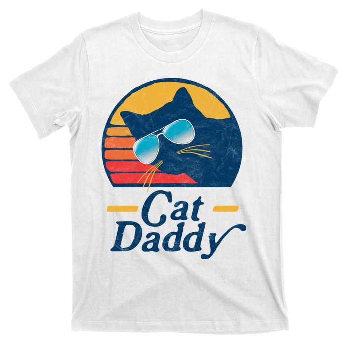 Cat Daddy Vintage 80s Style Cat Retro Sunglasses Distressed T-Shirt