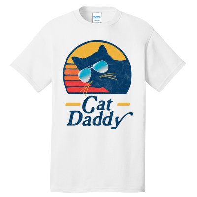 Cat Daddy Vintage 80s Style Cat Retro Sunglasses Distressed Tall T-Shirt