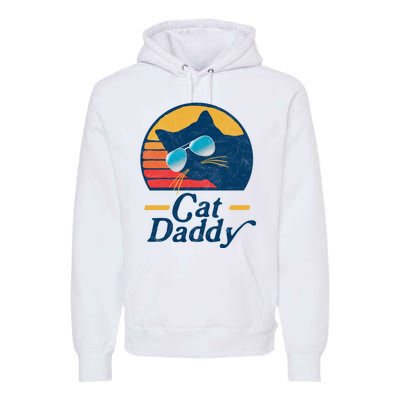 Cat Daddy Vintage 80s Style Cat Retro Sunglasses Distressed Premium Hoodie