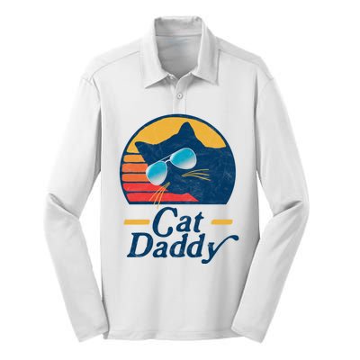 Cat Daddy Vintage 80s Style Cat Retro Sunglasses Distressed Silk Touch Performance Long Sleeve Polo