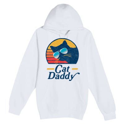 Cat Daddy Vintage 80s Style Cat Retro Sunglasses Distressed Premium Pullover Hoodie