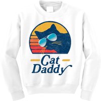 Cat Daddy Vintage 80s Style Cat Retro Sunglasses Distressed Kids Sweatshirt