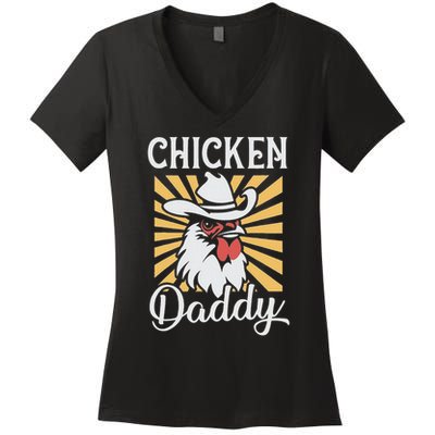 Chicken Daddy Vintage Poultry Farmer Funny Fathers Day Women's V-Neck T-Shirt