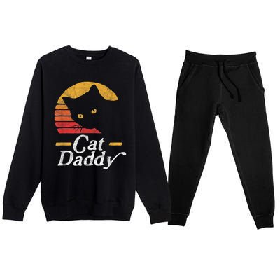 Cat Daddy Vintage Eighties Style Cat Retro Distressed Premium Crewneck Sweatsuit Set