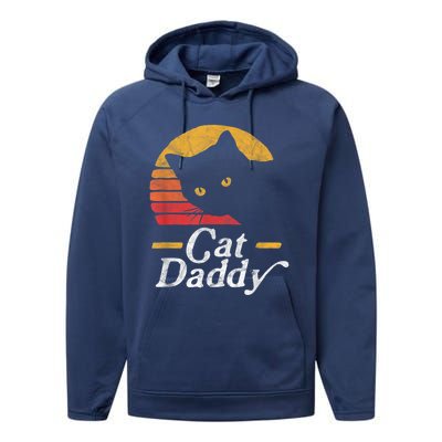 Cat Daddy Vintage Eighties Style Cat Retro Distressed Performance Fleece Hoodie