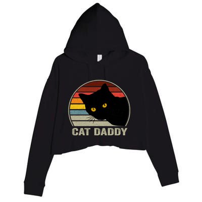Cat Daddy Vintage Cat 80s Retro Style For Cat Dad Crop Fleece Hoodie