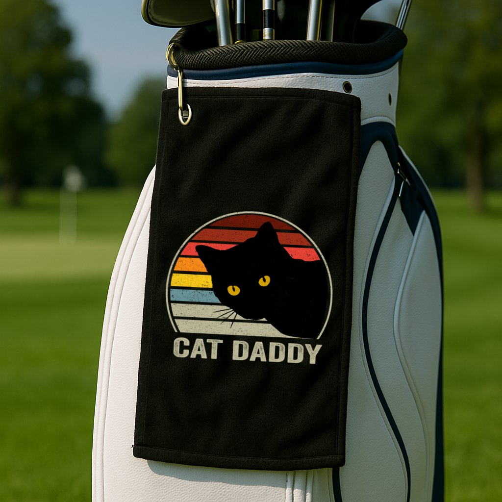 Cat Daddy Vintage Cat 80s Retro Style For Cat Dad Golf Towel