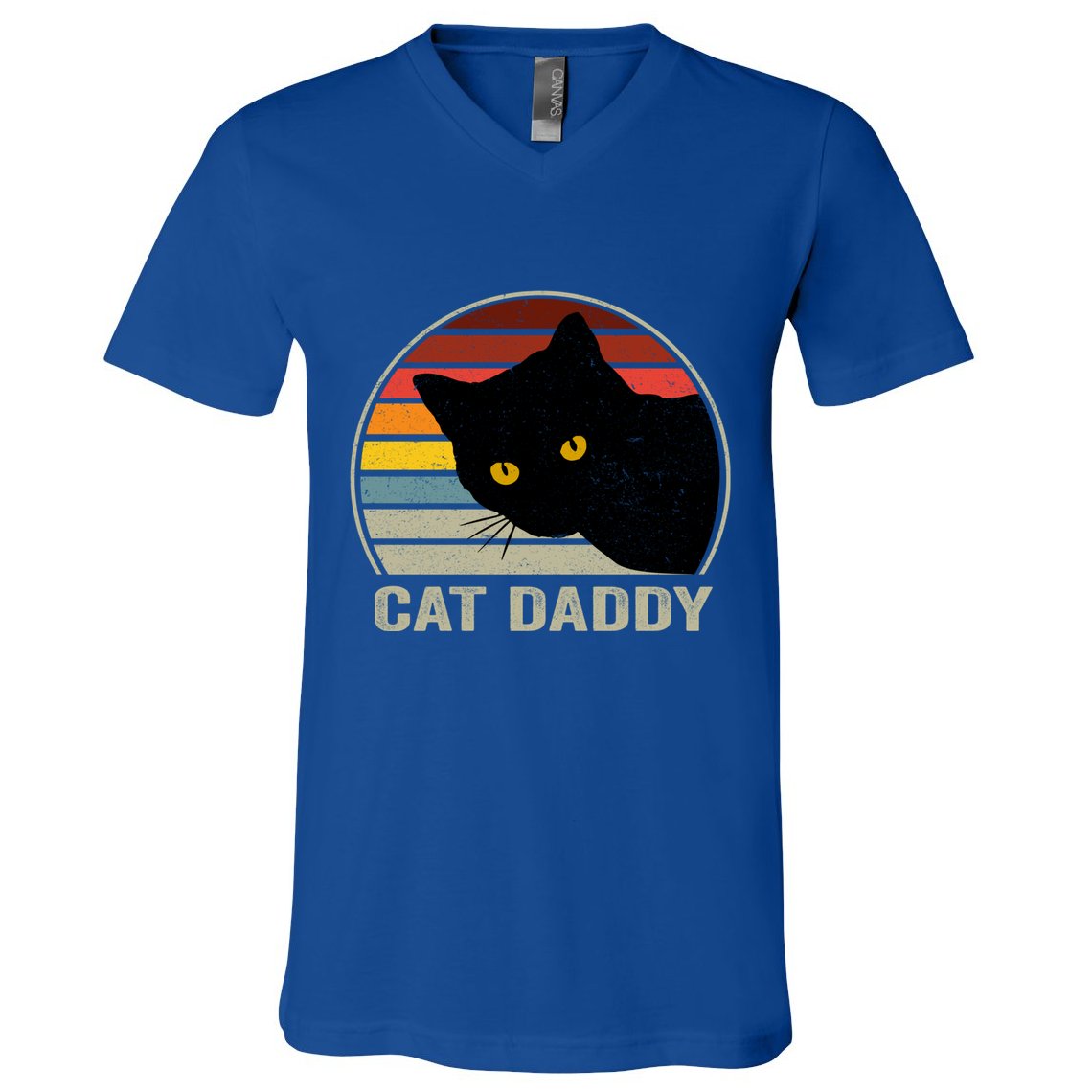 Cat Daddy Vintage Cat 80s Retro Style For Cat Dad V-Neck T-Shirt