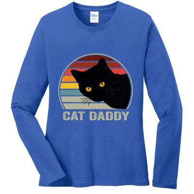 Cat Daddy Vintage Cat 80s Retro Style For Cat Dad Ladies Long Sleeve Shirt