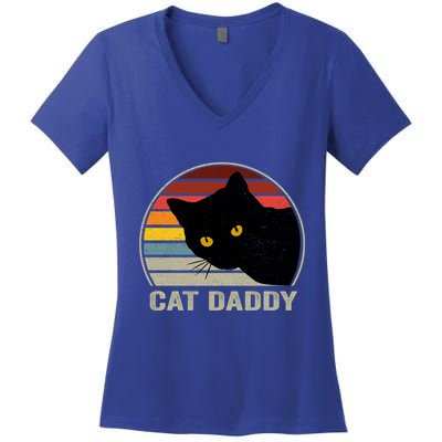 Cat Daddy Vintage Cat 80s Retro Style For Cat Dad Women's V-Neck T-Shirt