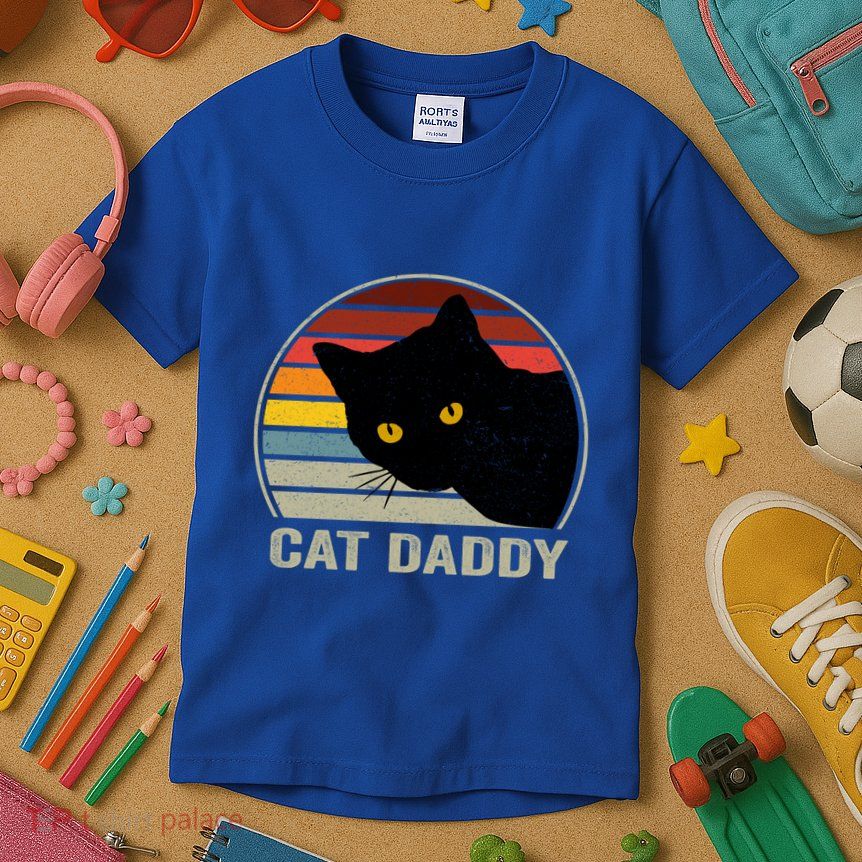 Cat Daddy Vintage Cat 80s Retro Style For Cat Dad Kids T-Shirt